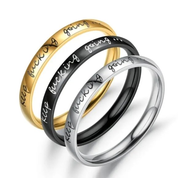 INSPIRATIONAL Unisex KEEP F^CKING GOING Stainless Steel Ring - Silvery - Picture 3 of 5